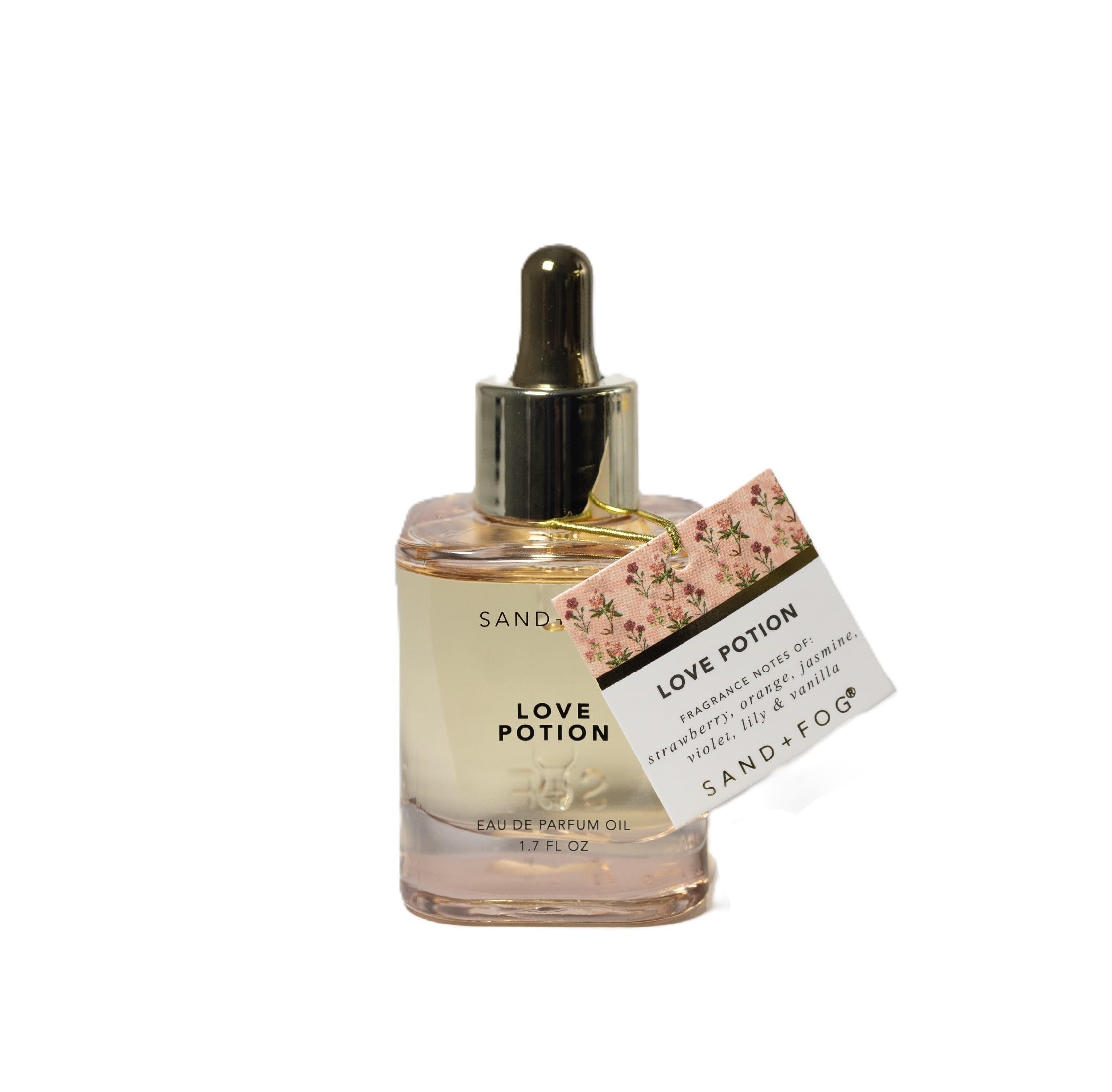 Sand and Fog Love Potion dropper highlights precise application for intimate fragrance.