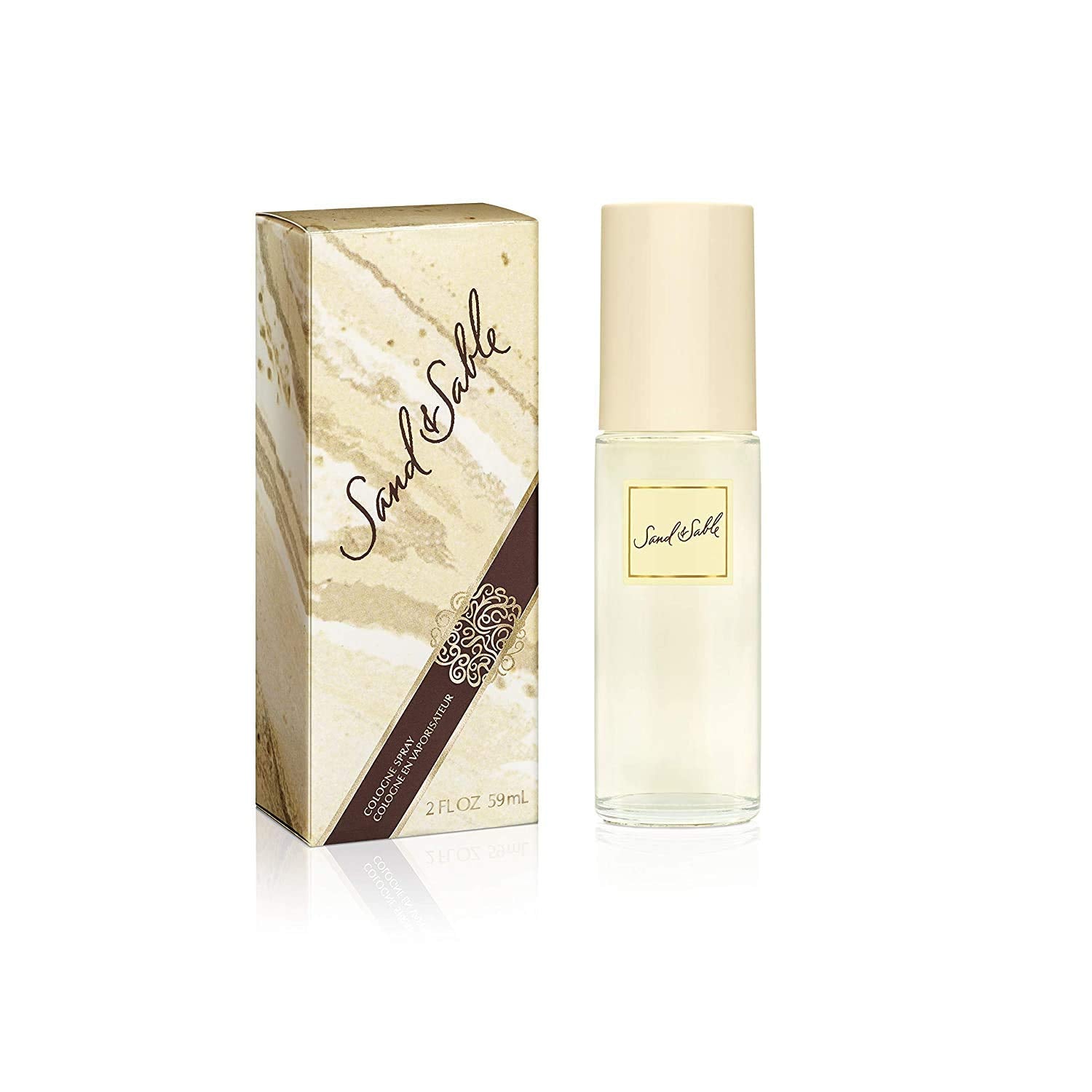 Sand & Sable Cologne bottle close-up with jasmine and gardenia notes for a lasting floral aroma.