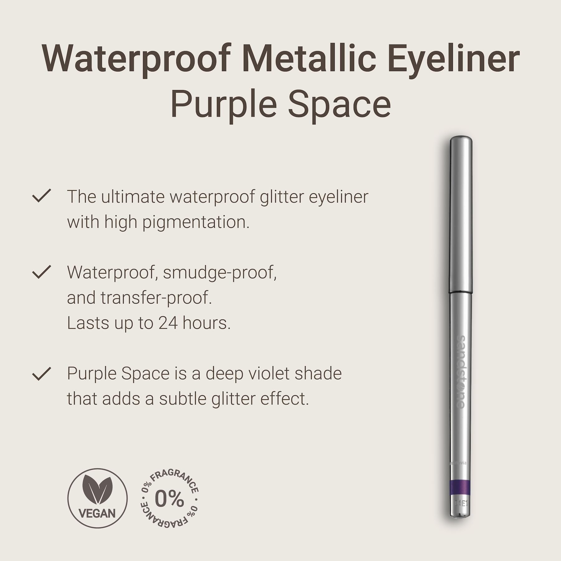 Sandstone Scandinavia delineador morado metálico para aplicación suave y uniforme.