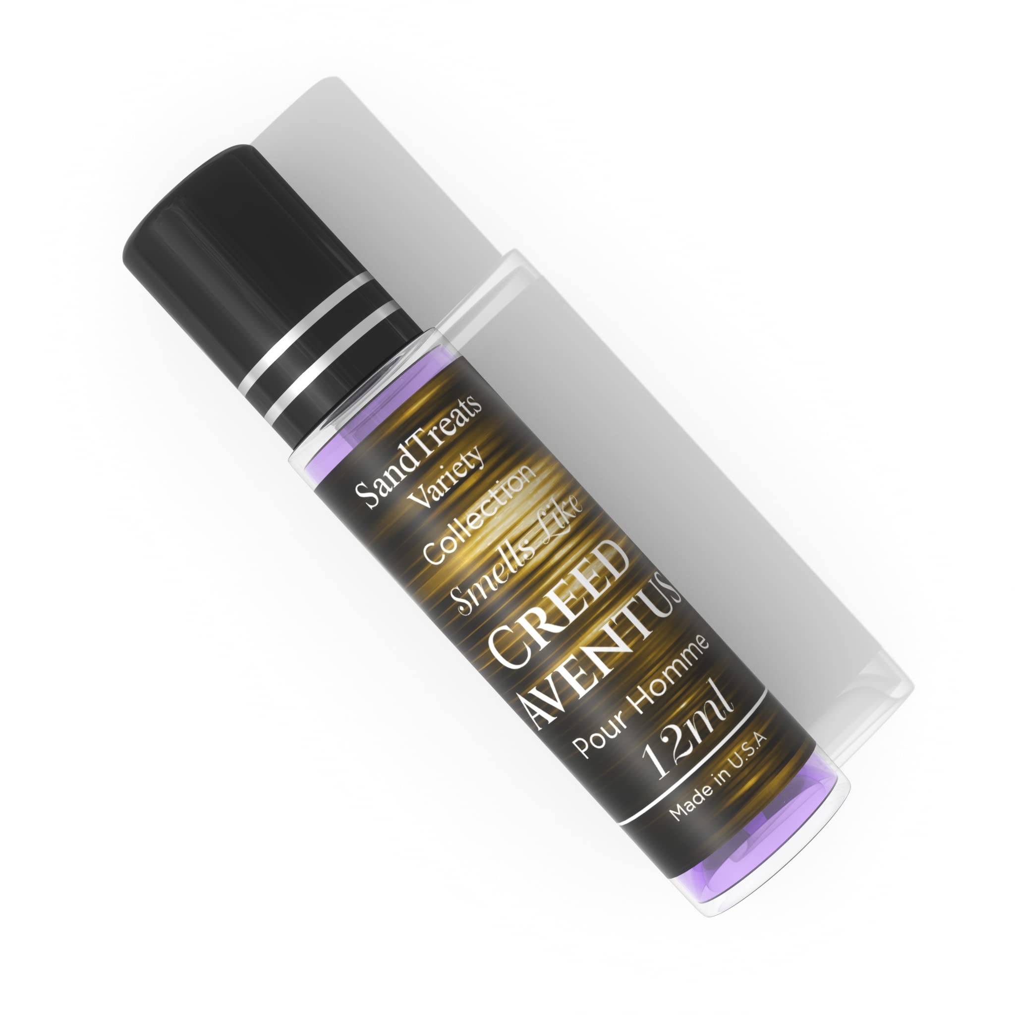 SandTreatsVariety Creed Aventus roll-on oil ends with vanilla for a warm finish.