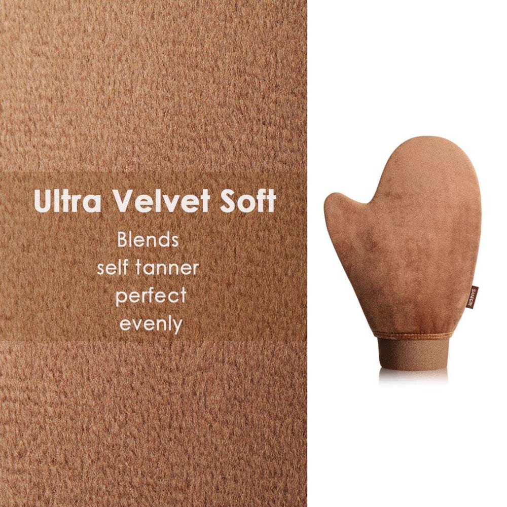 Sanfery self-tanner mitt works with gels, mousses, sprays, and creams.