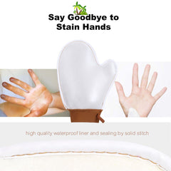 Sanfery self-tanner mitt barrier helps prevent stains on clothing.