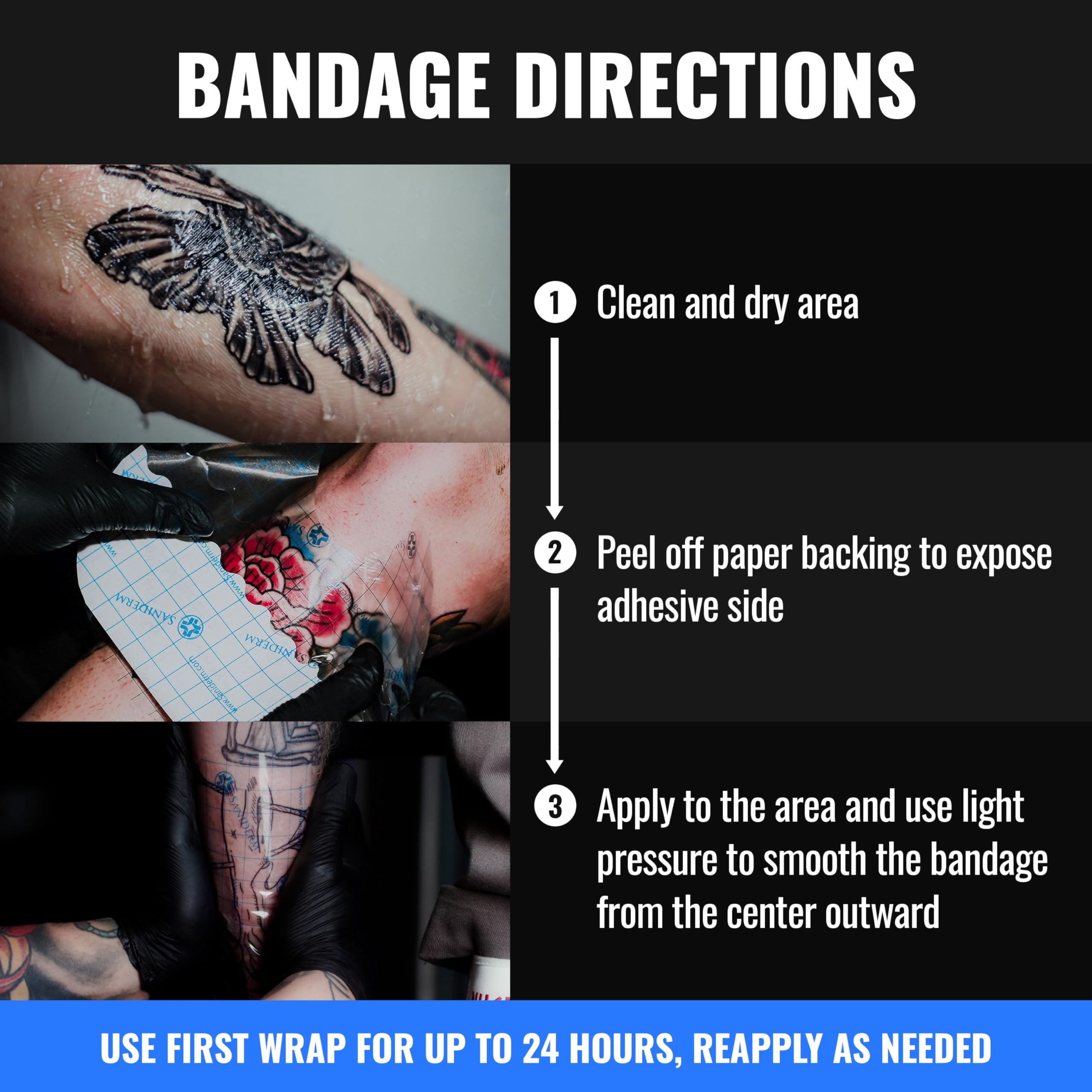 Saniderm curita para tatuaje, favorece una curación suave y limpia.