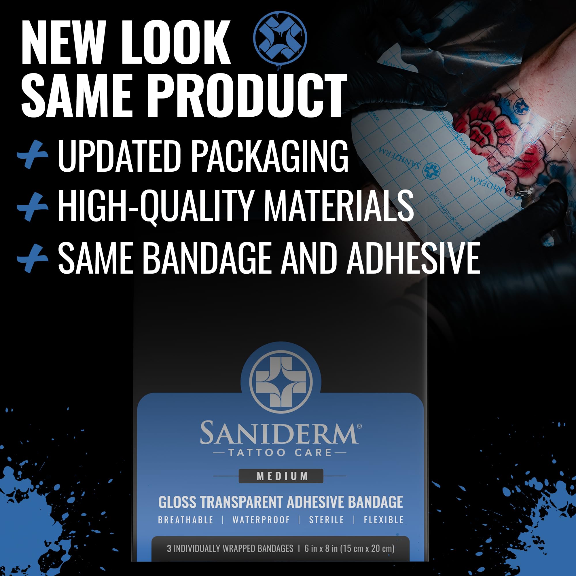 Saniderm curita para tatuaje, banda sellada y esterilizada para un entorno higienizado.