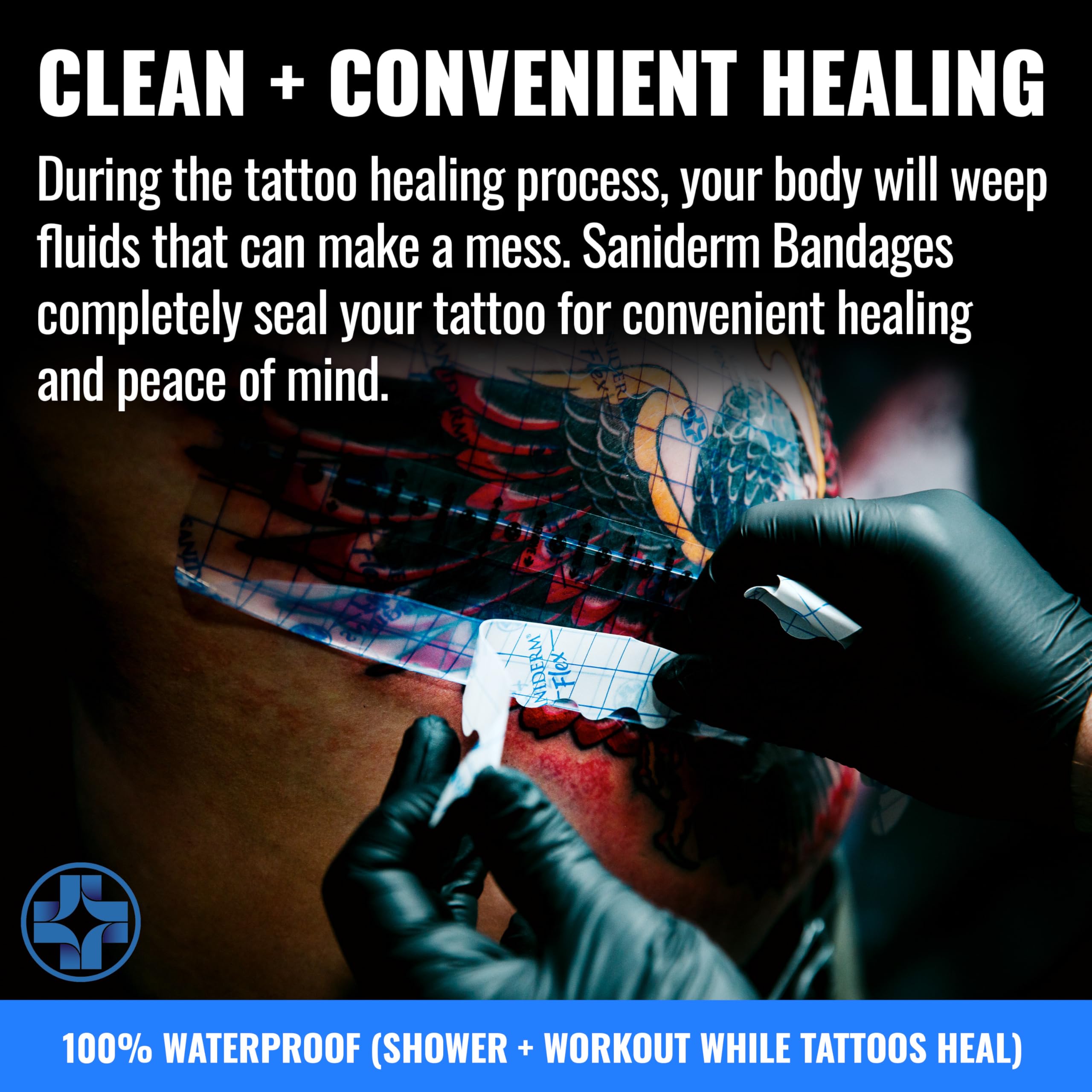 Saniderm Flex medium roll applied to a fresh tattoo