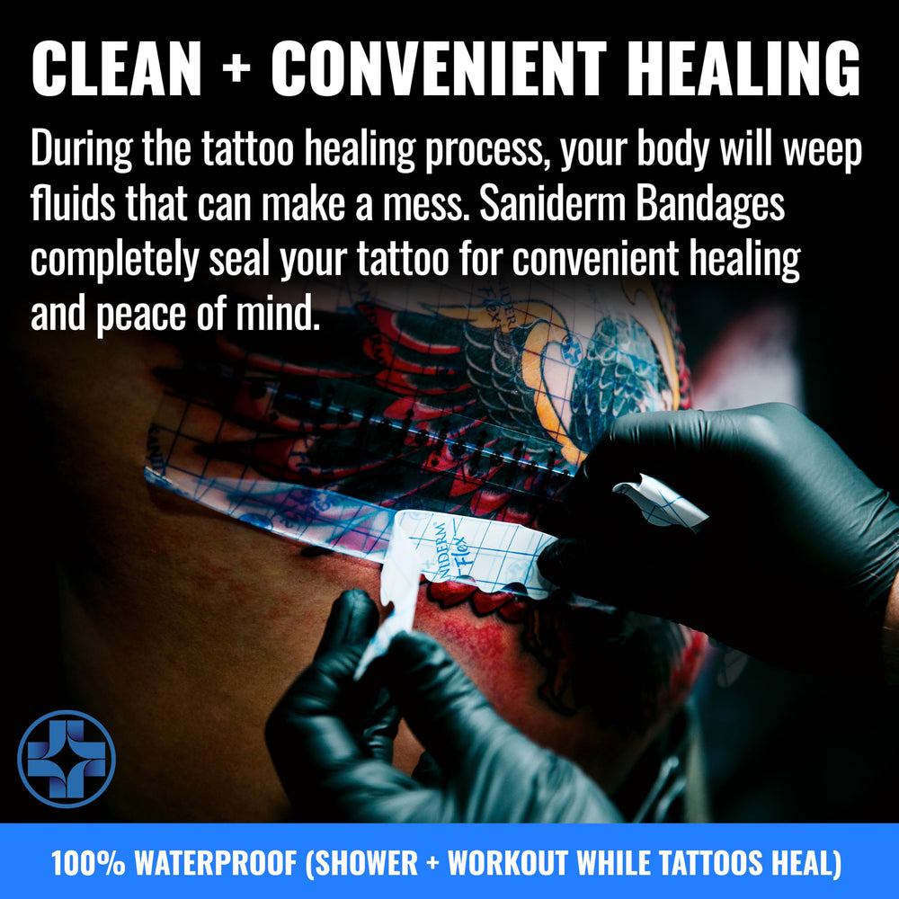 Saniderm Flex medium roll applied to a fresh tattoo