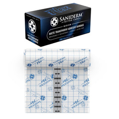 Saniderm Flex tattoo bandage applied on skin showing flexible coverage for active movement