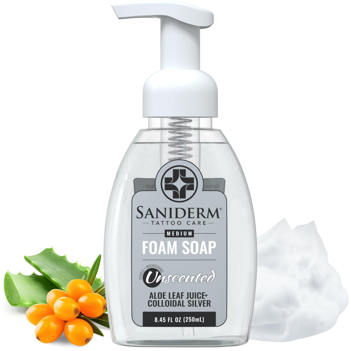 Saniderm Foaming Tattoo Soap, embalaje visible, facilita mantener el kit ordenado.