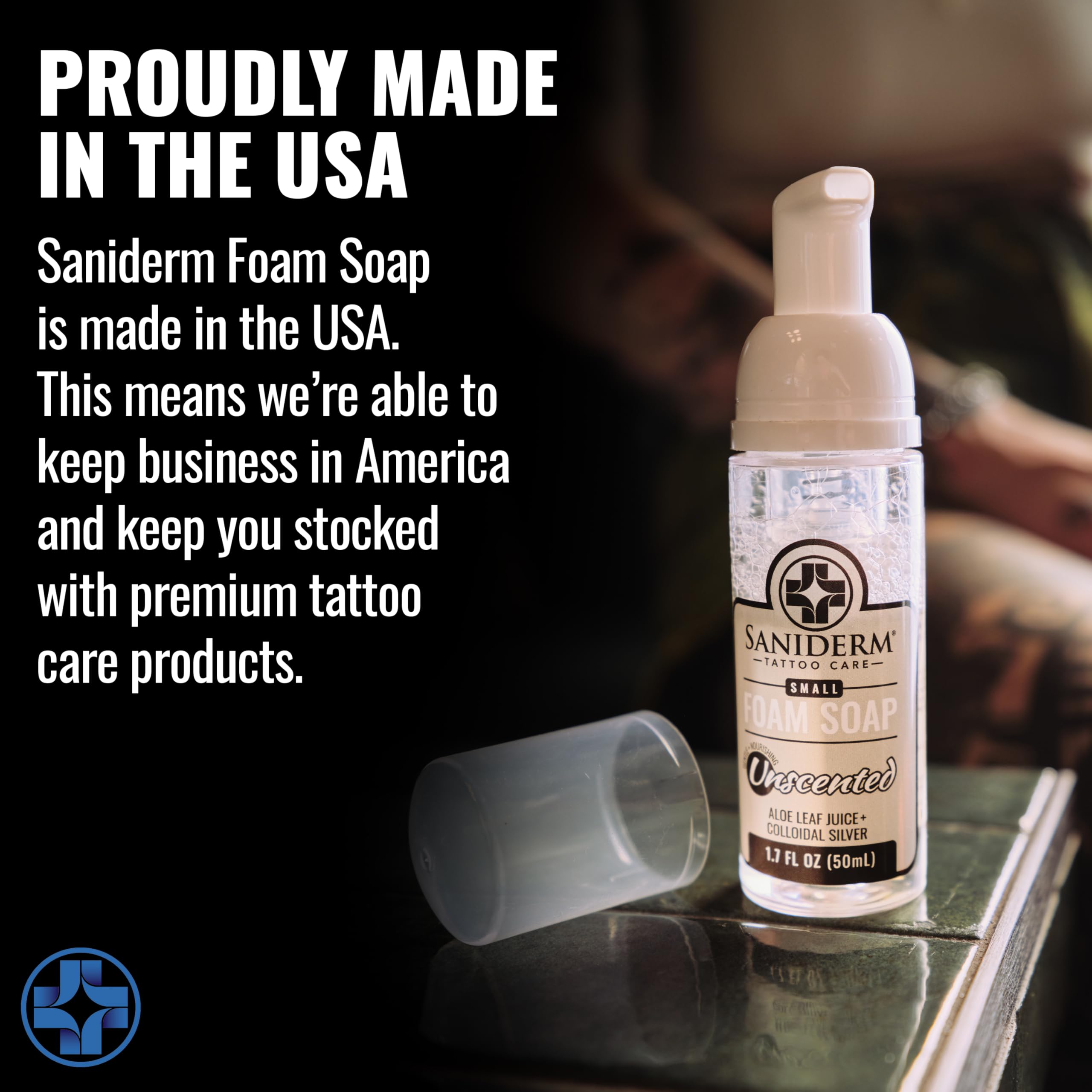 Saniderm Foaming Tattoo Soap, higiene diaria, mantiene tatuaje limpio y cómodo.