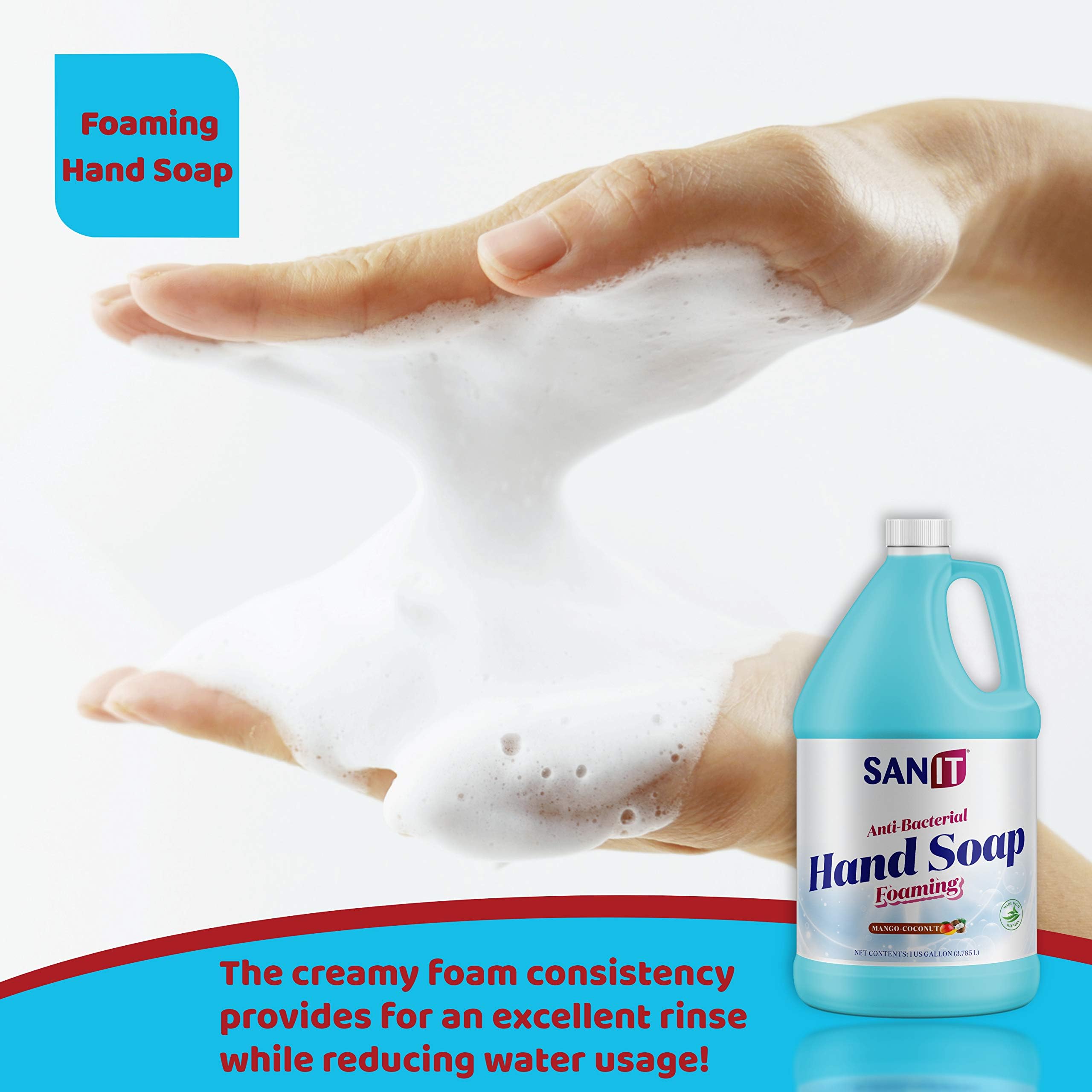 Sanit foaming hand soap pour shows smooth texture for everyday use