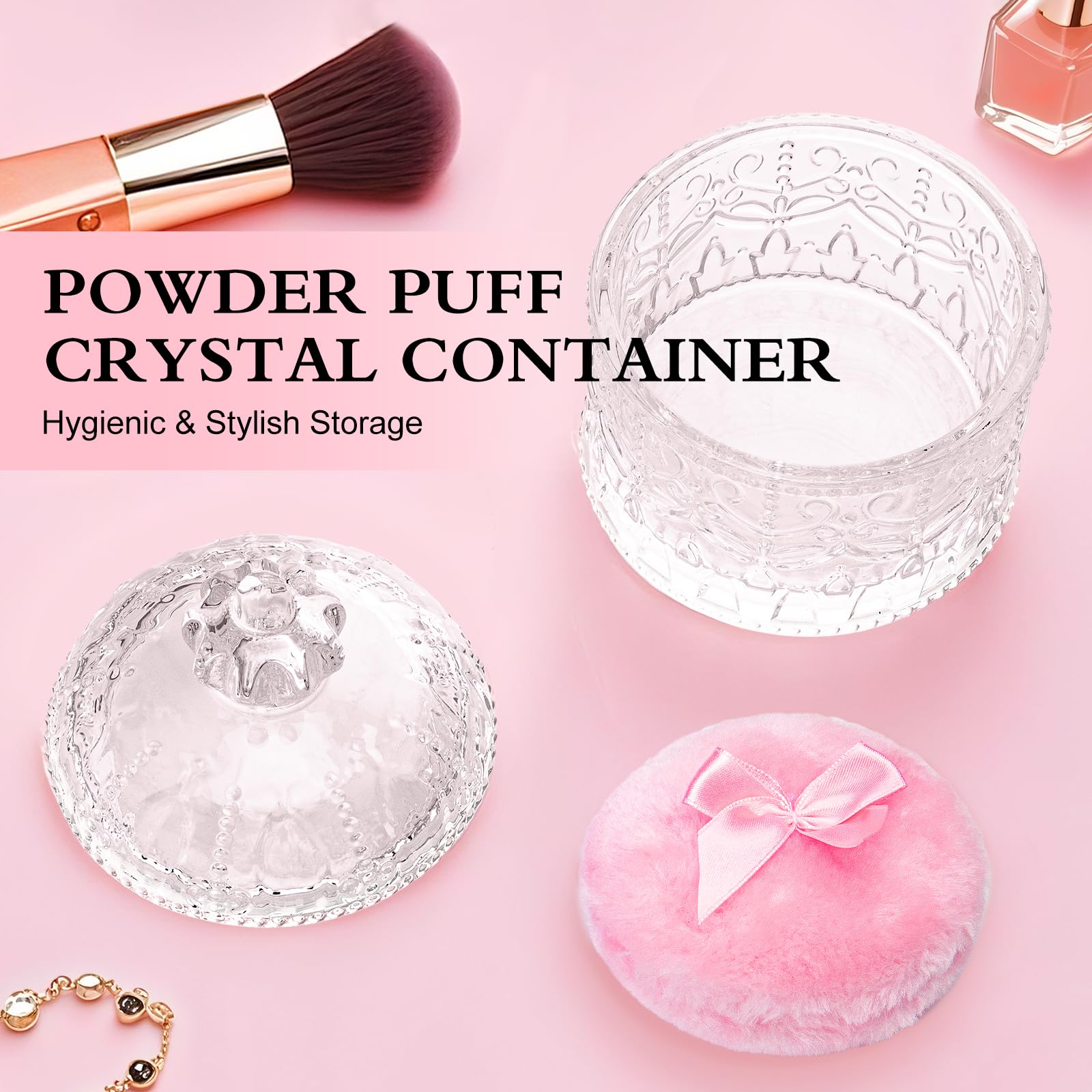 Sansaieco glass dusting powder jar shows contents beautifully.