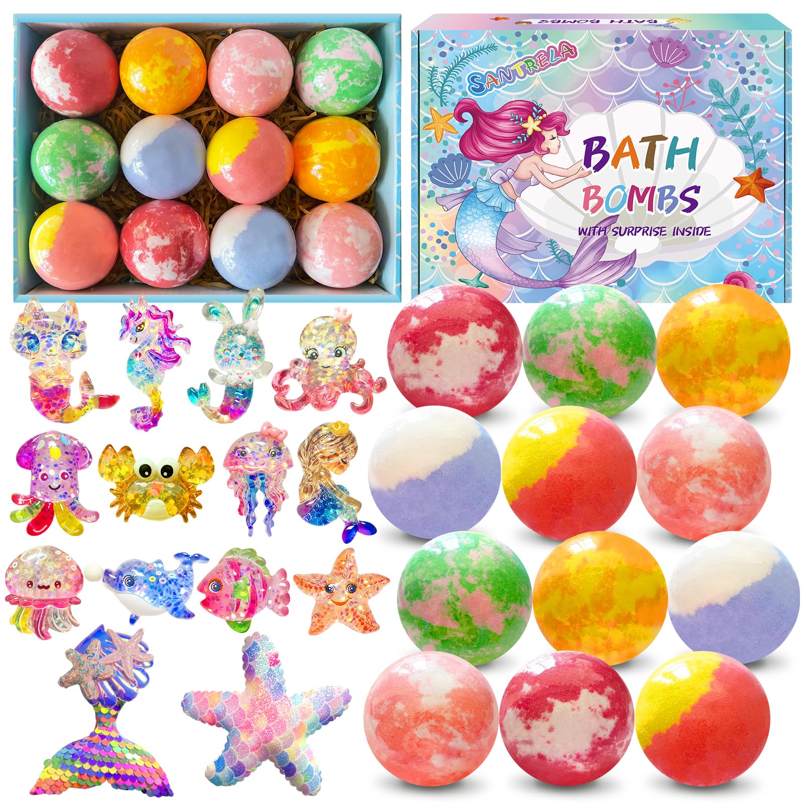 Conjunto de Bombas de Baño Santrela para niñas con 12 piezas y sorpresa.