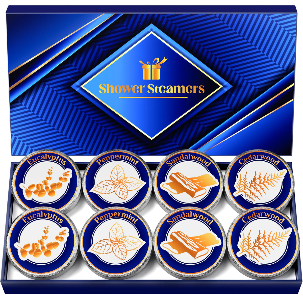 Sanyi shower steamers for men with eucalyptus and mint close-up, mood uplift.