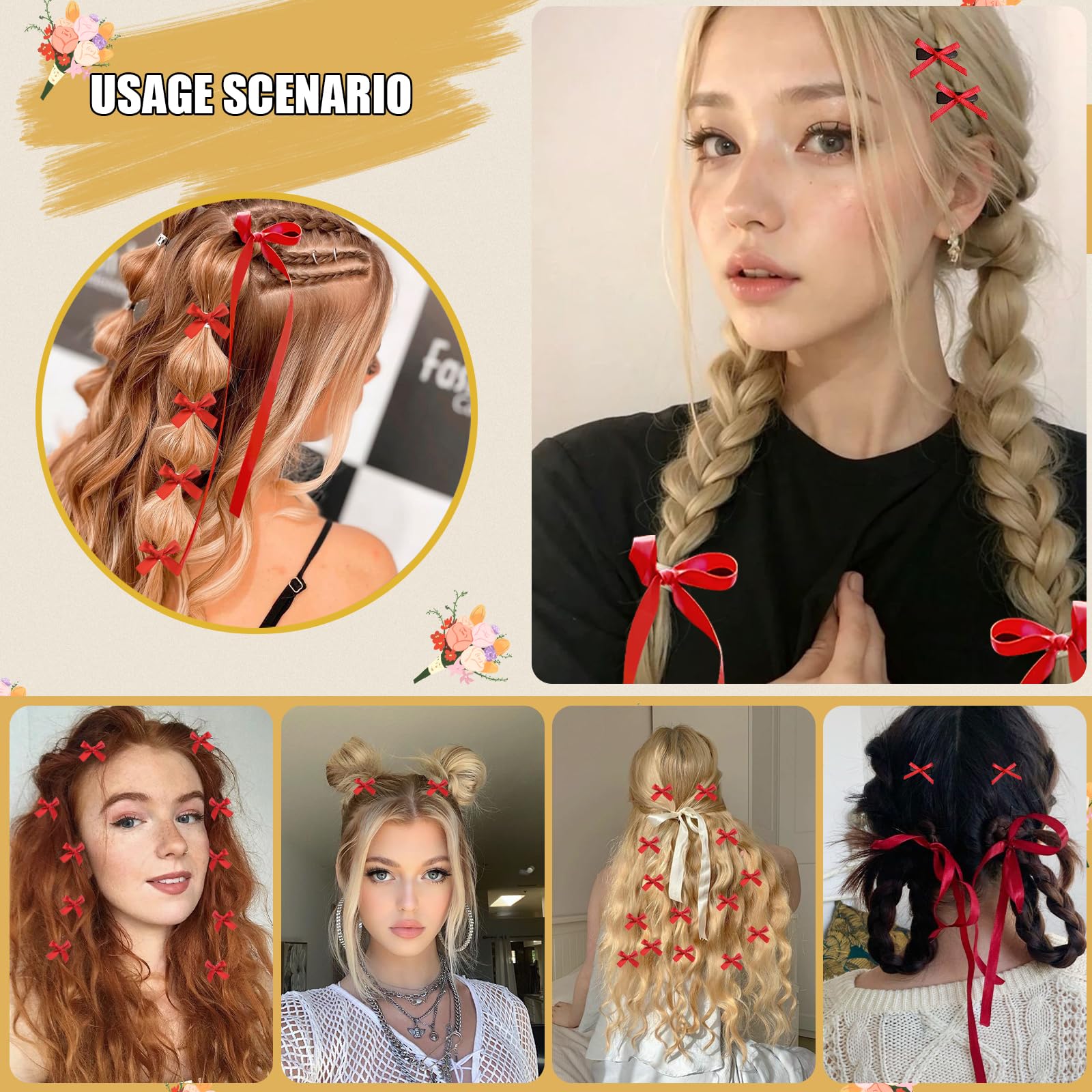 SAOROPEB lazo de cabello mini rojo, estilo 3, perfecto para cole y fiestas.
