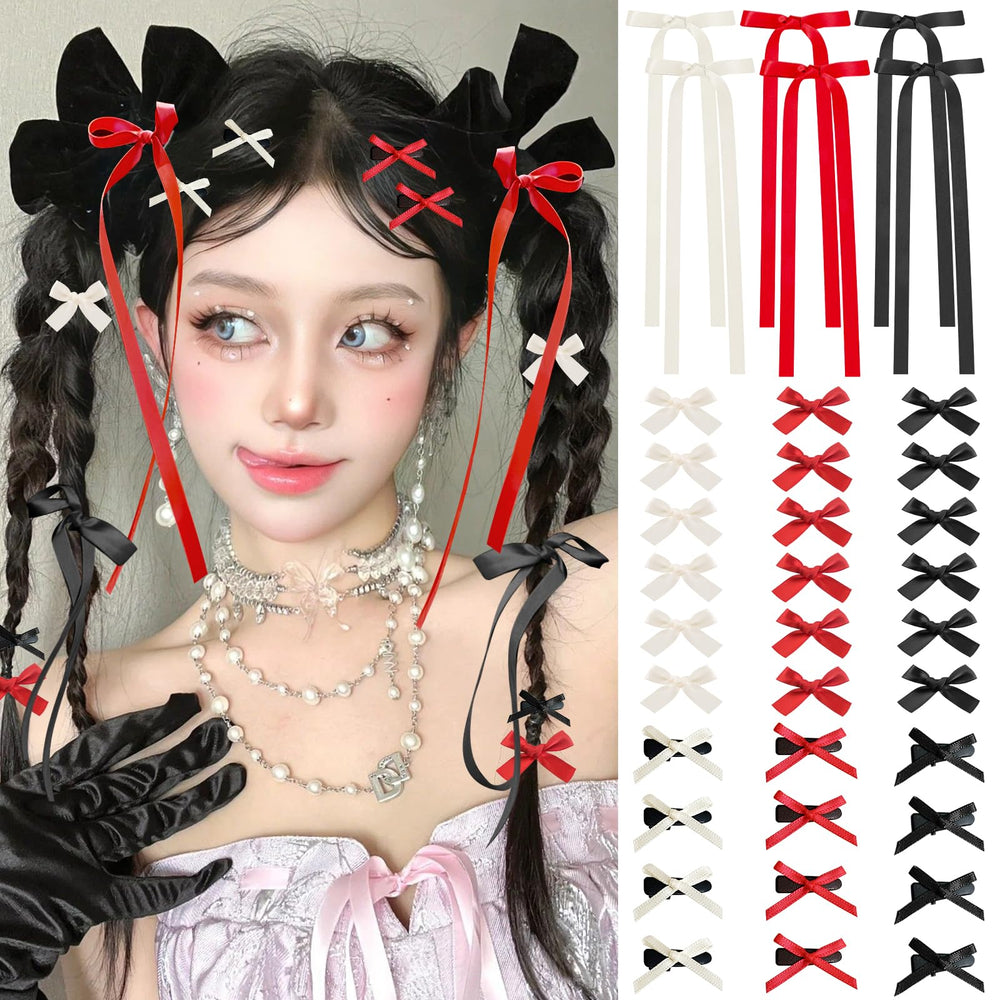 SAOROPEB mini hair bows pack in black, white, and red for versatile outfits.