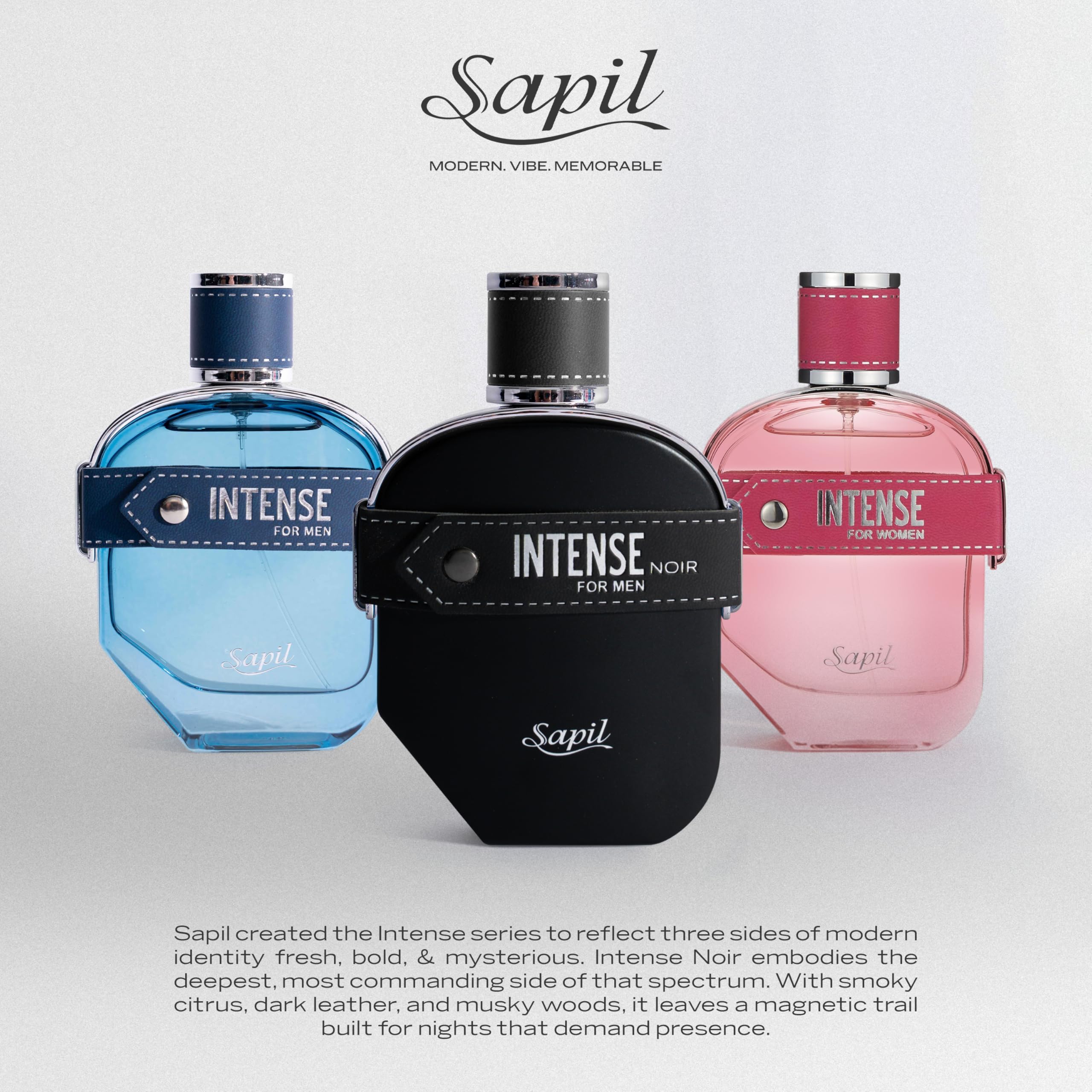 Sapil Intense Noir label design conveys modern sophistication for men