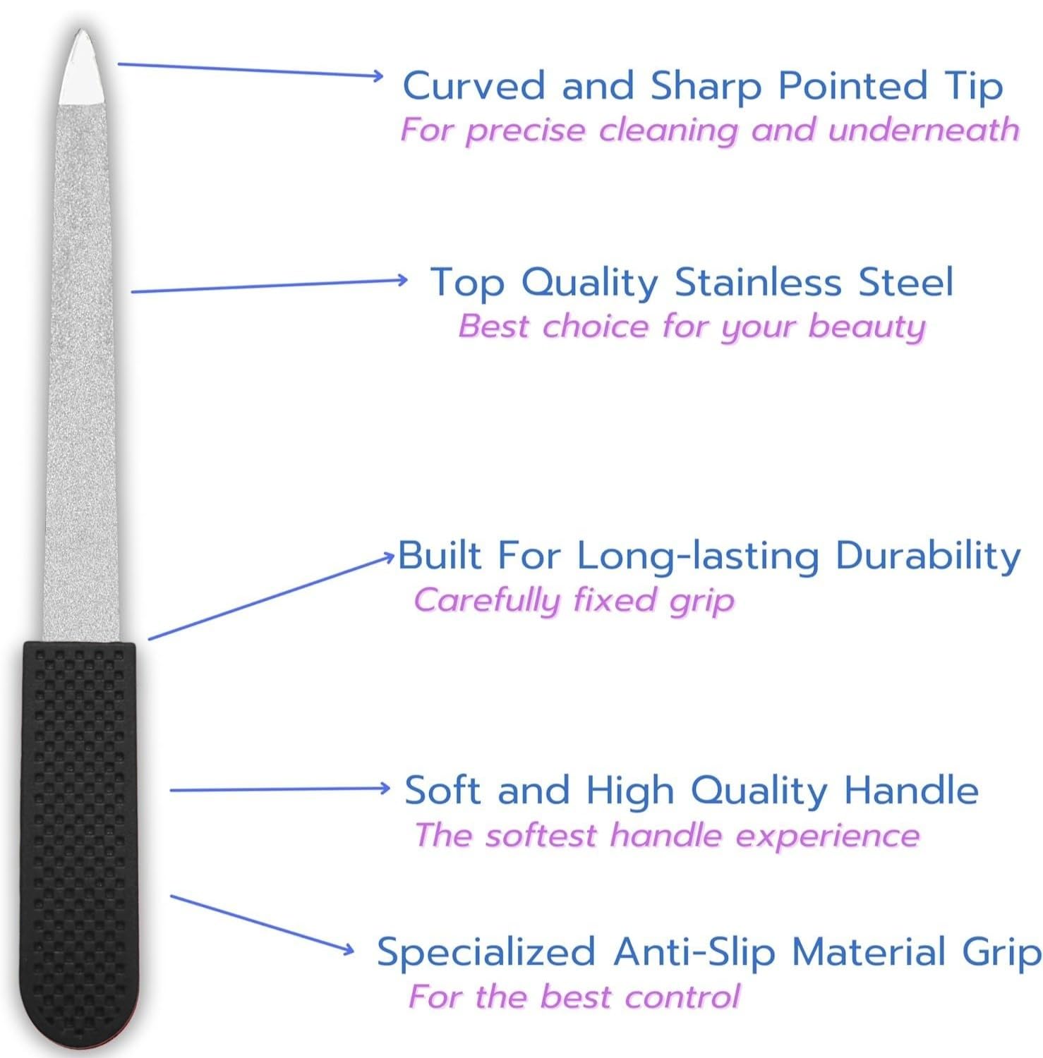 Non-slip soft grip ensures comfortable, controlled filing