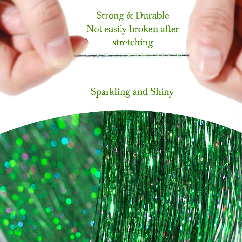 Sarannala grass green tinsel applied in hair for easy style
