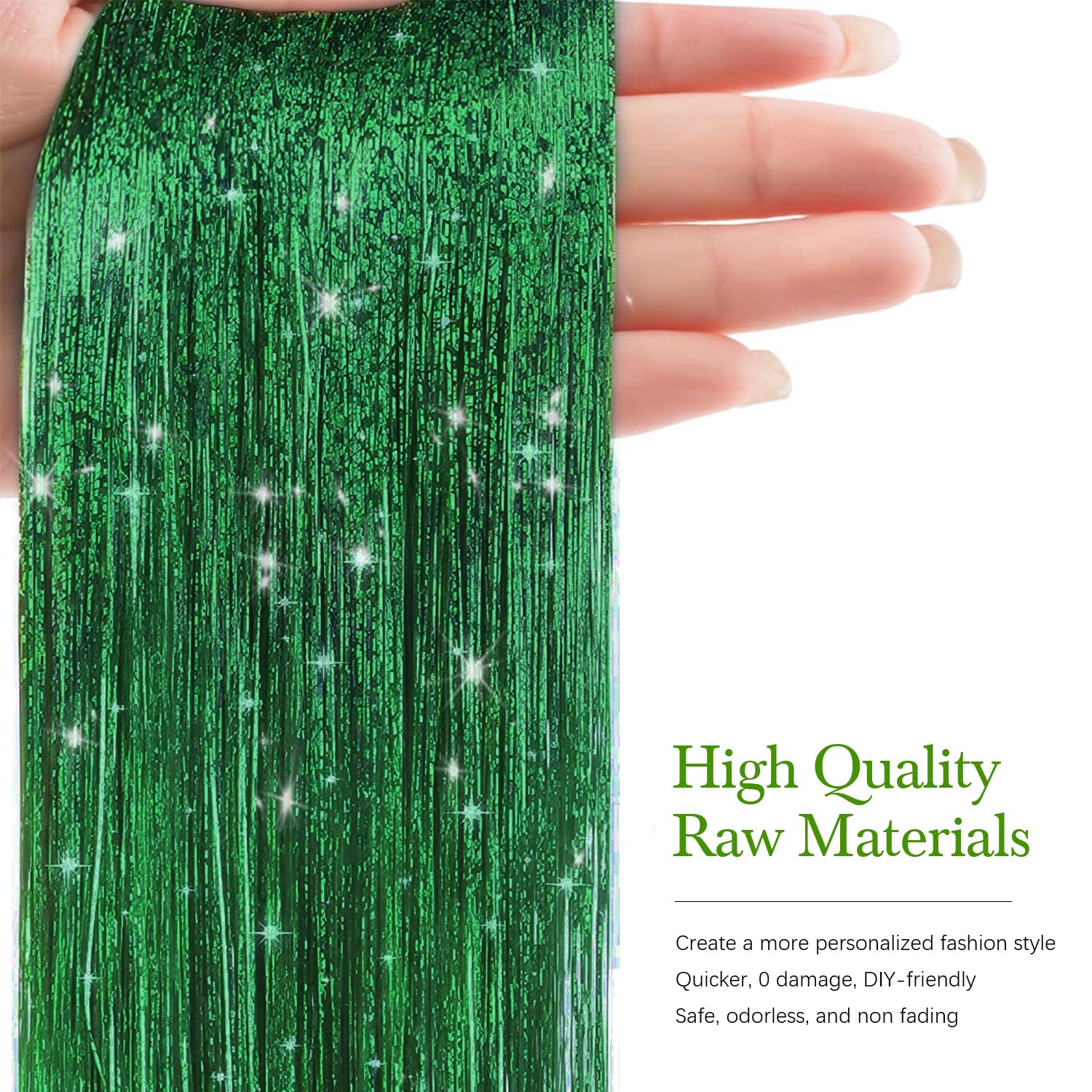 Sarannala grass green tinsel catches light for bold shine