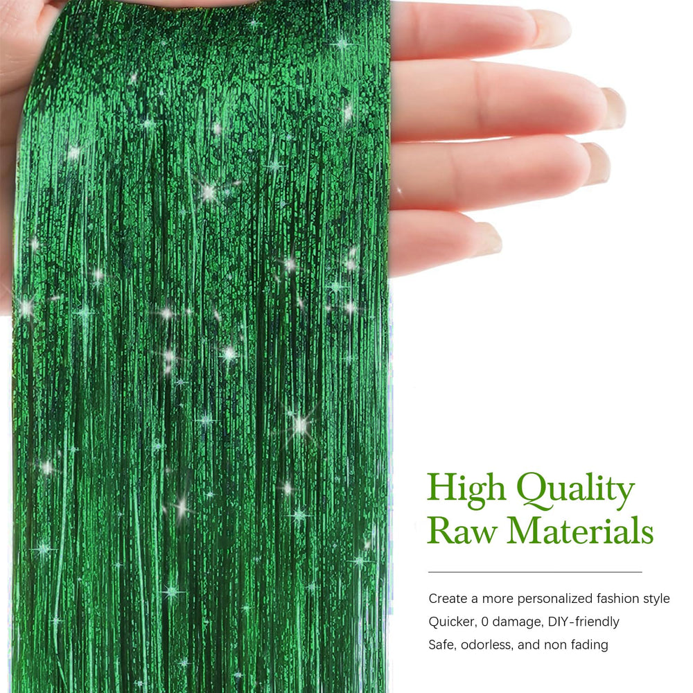Sarannala grass green tinsel catches light for bold shine
