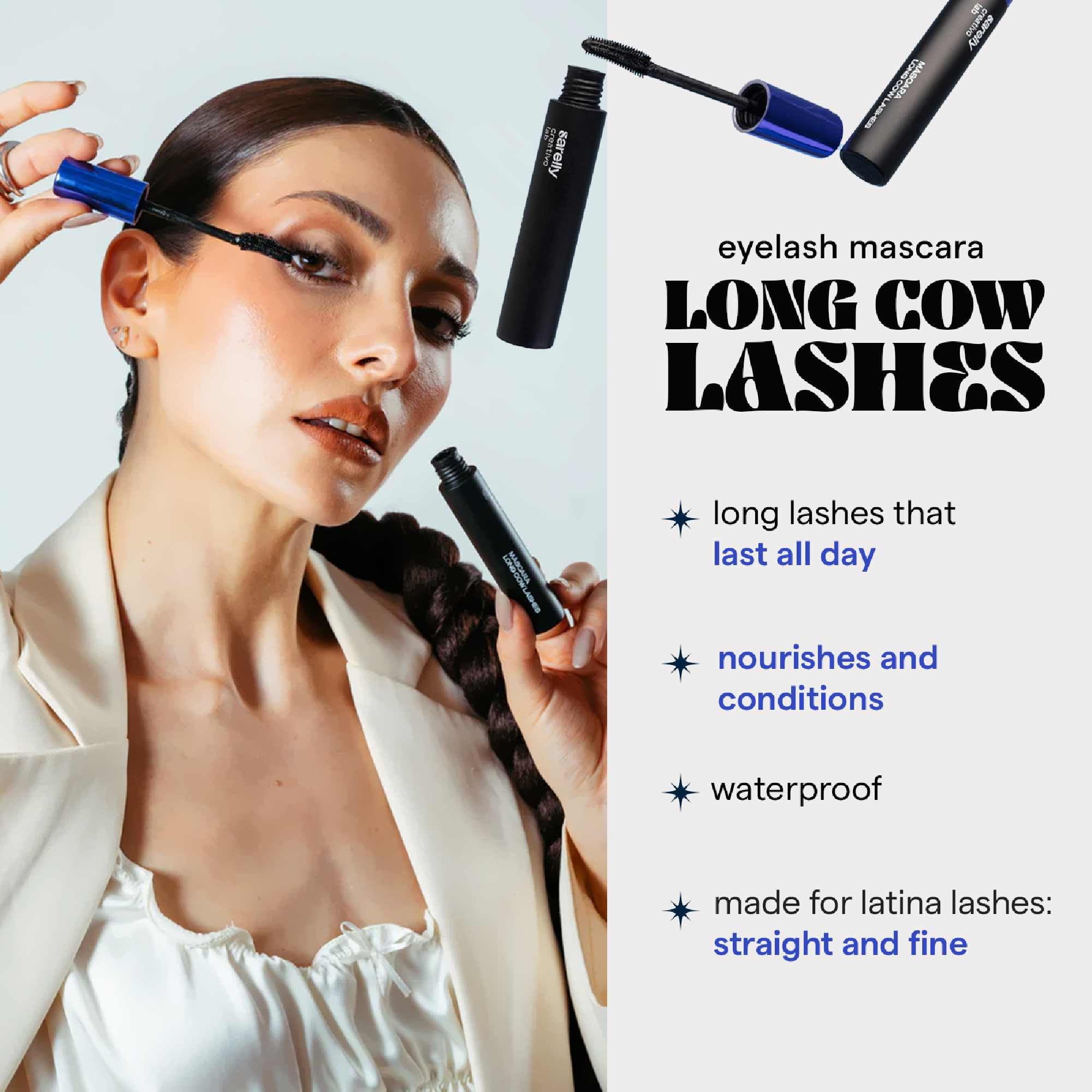 Wand in use with SARELLY Cow Lashes Mascara for defined length