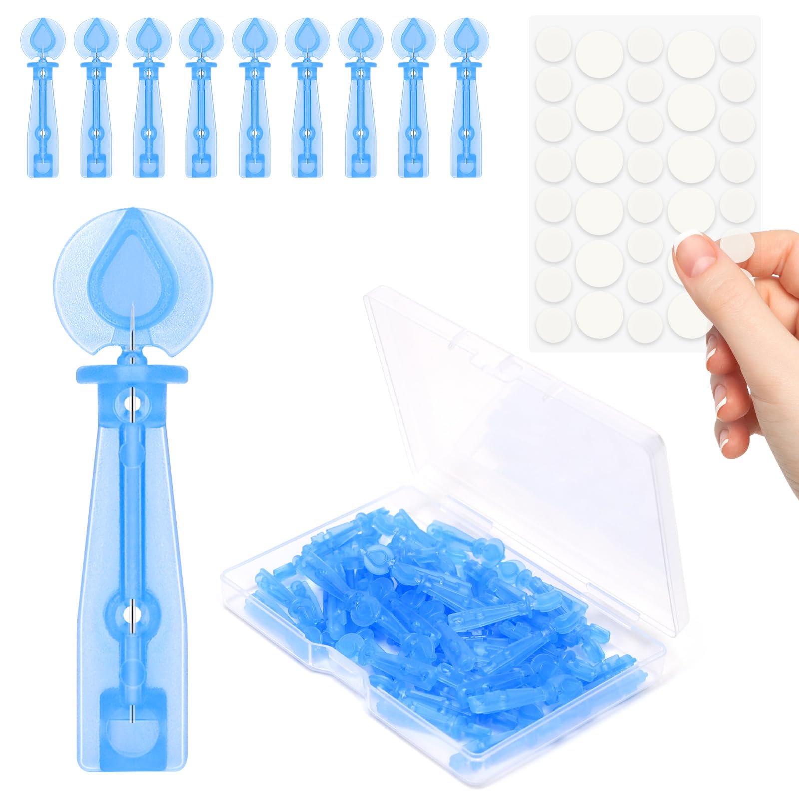 Sarini sterile pimple needles with protective cap for precise at-home blemish care.