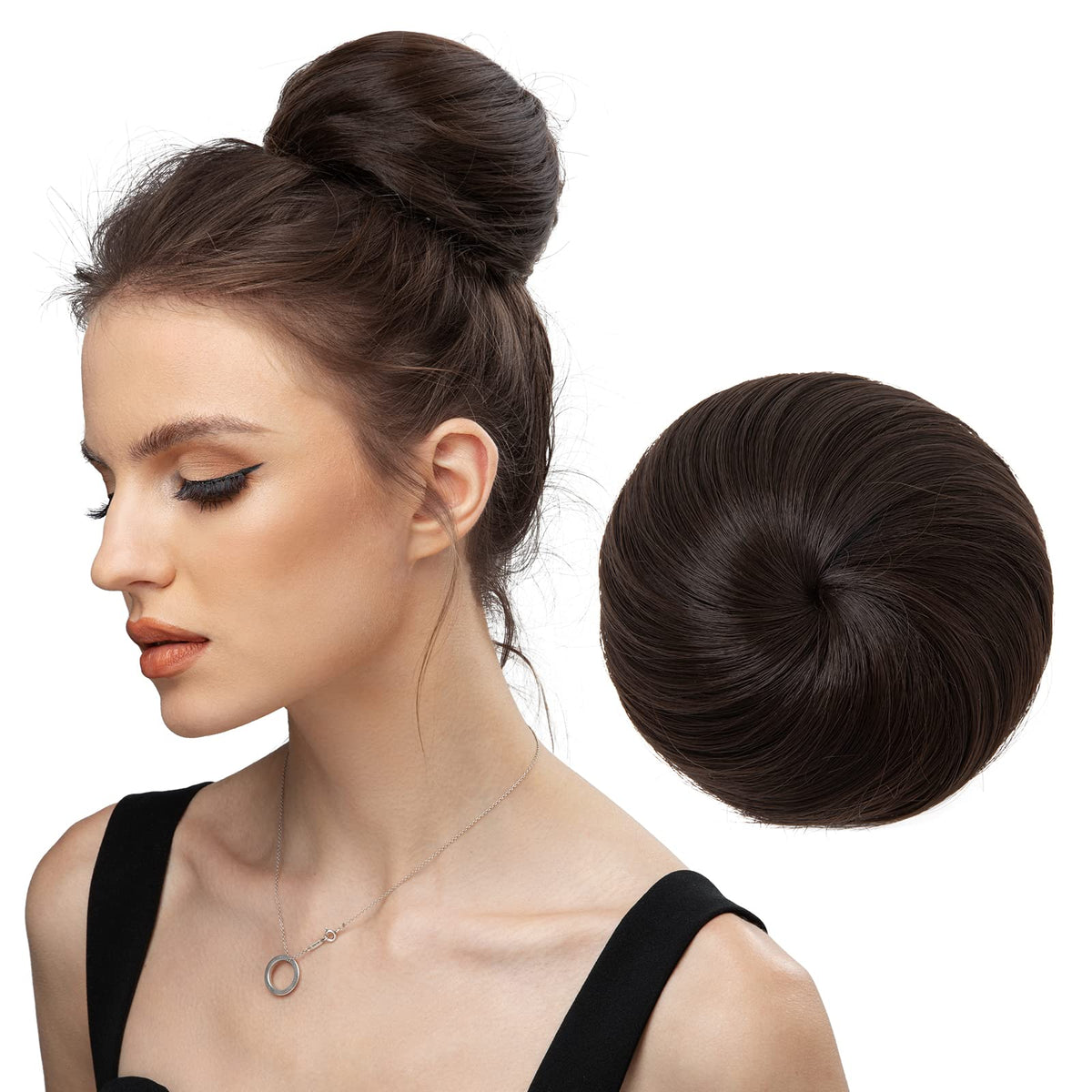 SARLA dark brown donut bun close-up for natural, quick updo