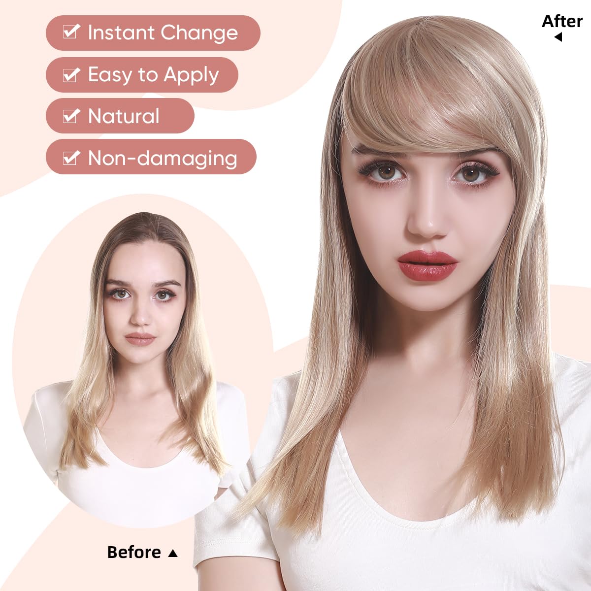 SARLA natural-blend bangs with existing hair integration