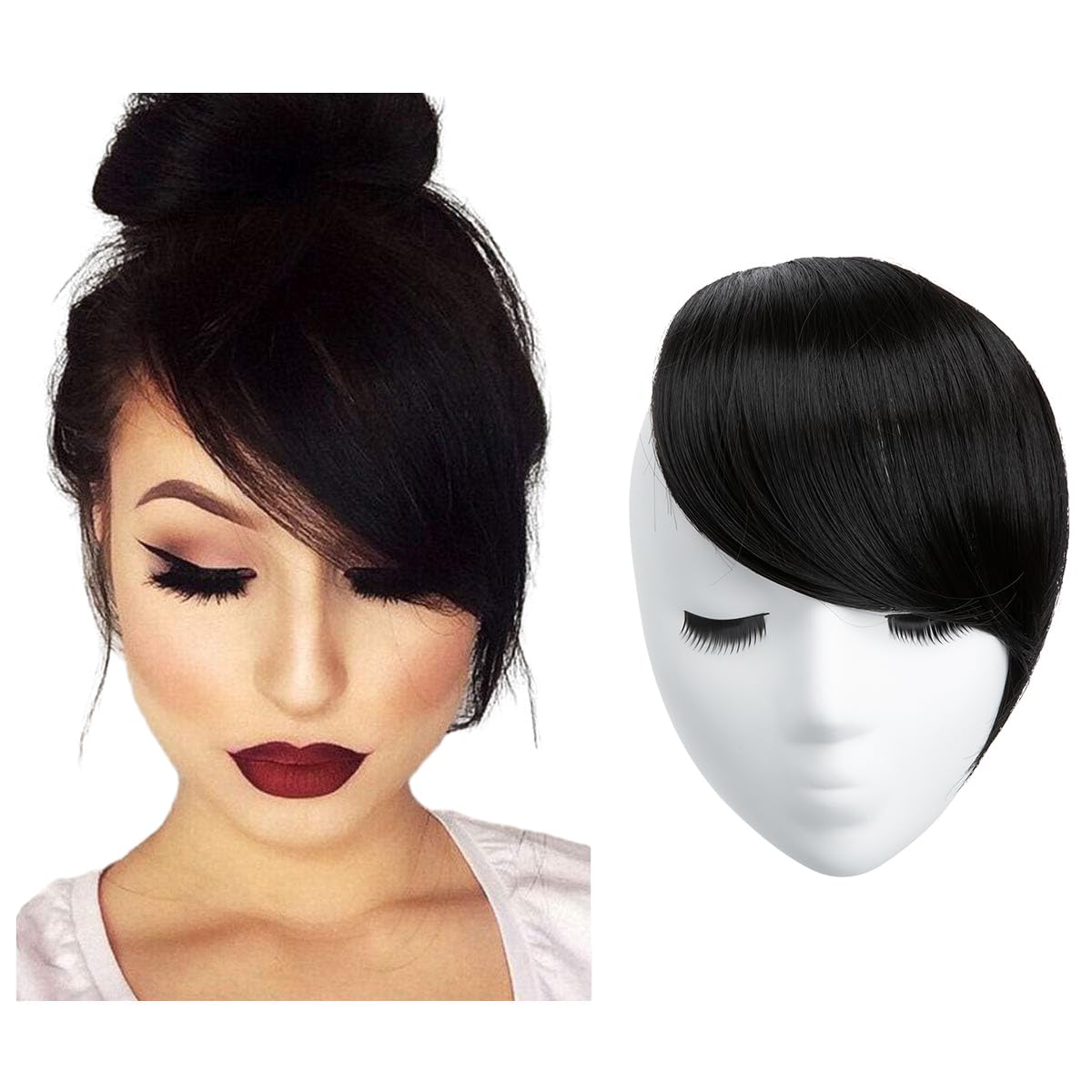 SARLA side bangs clip-in off black for quick natural fringe