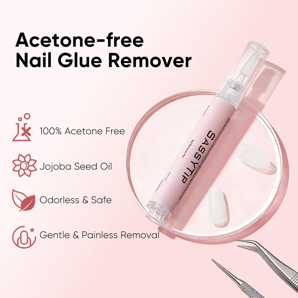 SASSYTIP acetone-free formula with jojoba oil nourishes nails during removal.