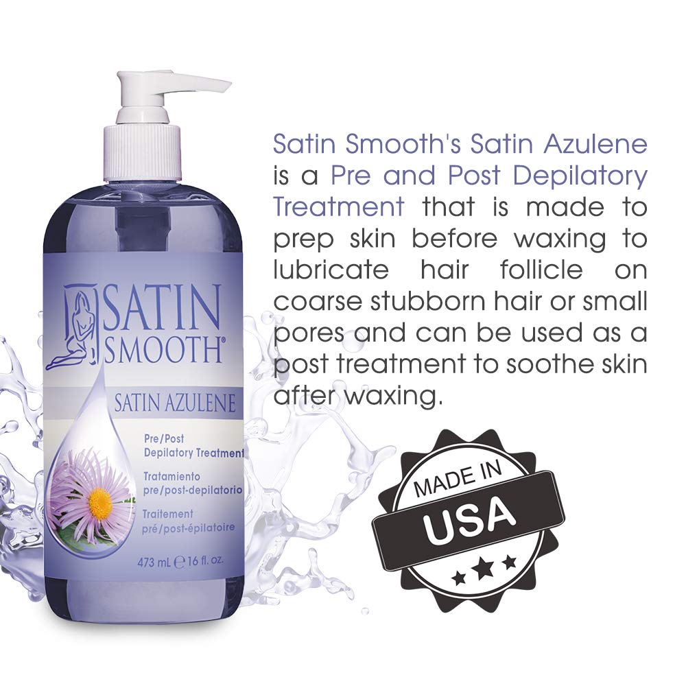 SATIN SMOOTH Azulene dual-formula label showing pre and post care