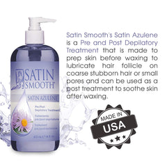 SATIN SMOOTH Azulene dual-formula label showing pre and post care