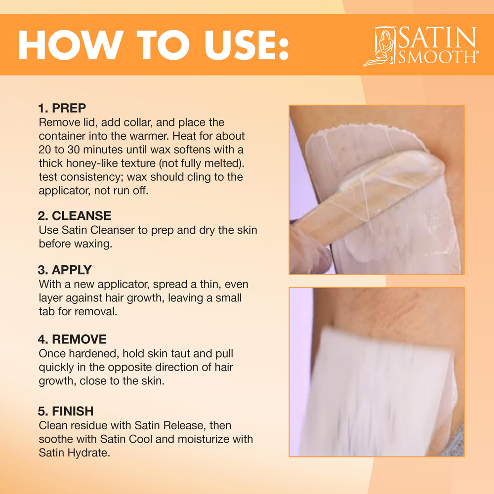 SATIN SMOOTH Calendula Gold wax used on bikini area for precise shaping