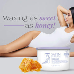 SATIN SMOOTH Honey Wax label detail highlights ingredients and gentle formula