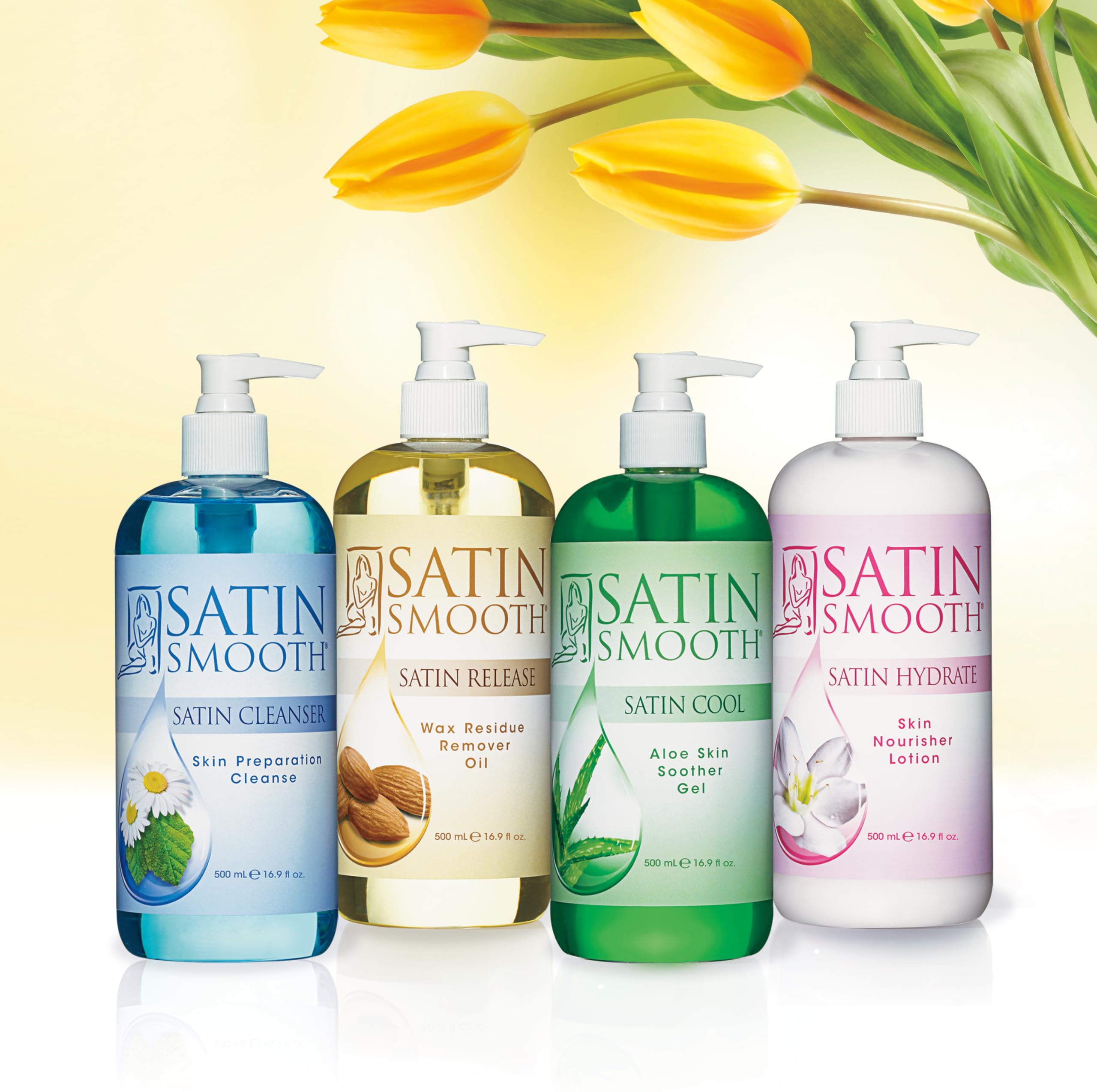 Satin Smooth post-wax oil shown in a salon setting for quick cleanup.