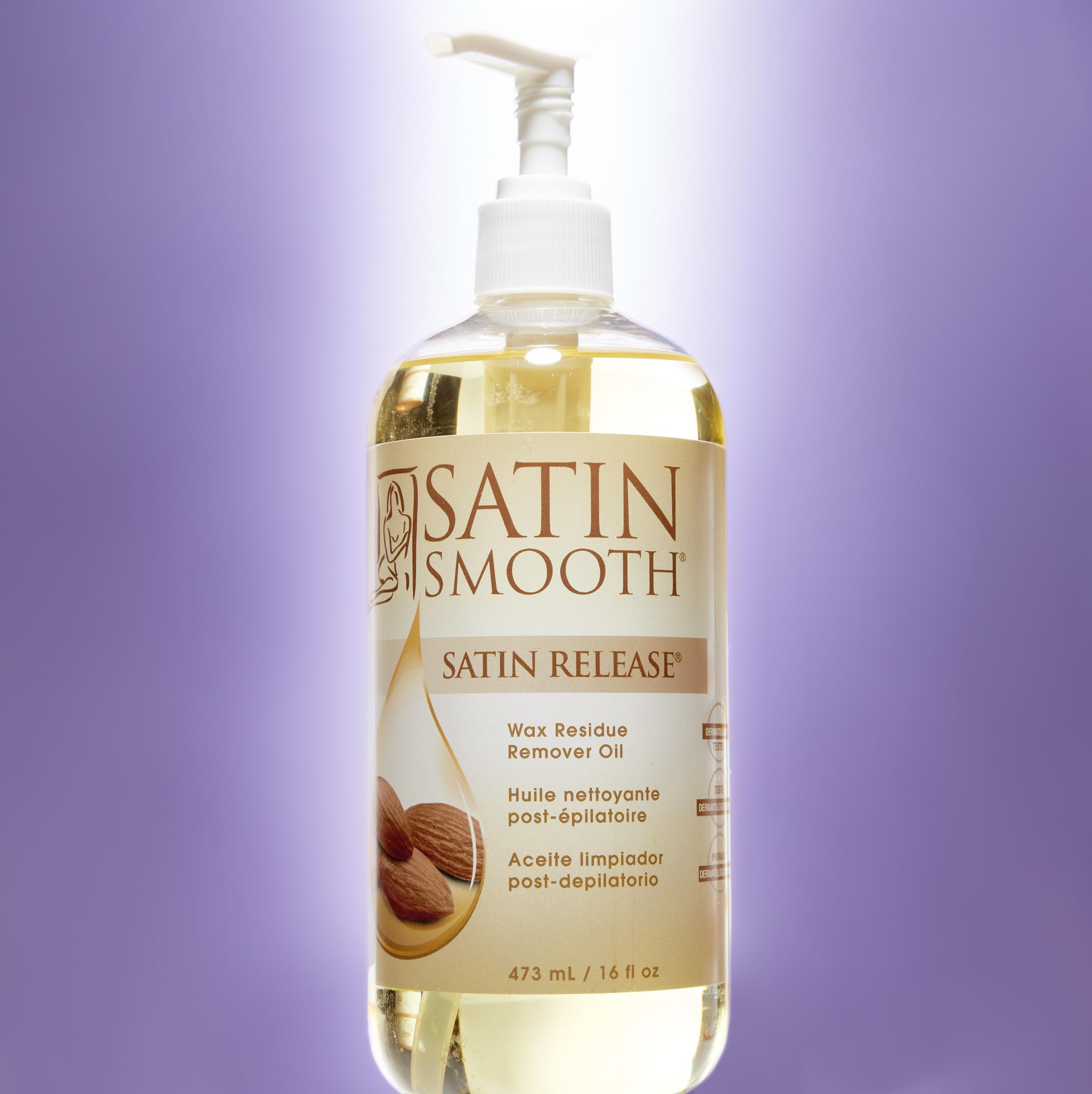 Satin Smooth remover dissolves residue after waxing, leaving skin smooth.