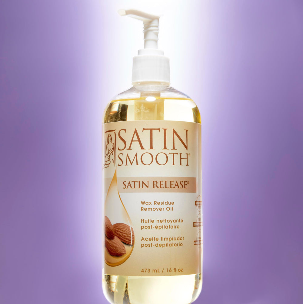 Satin Smooth remover dissolves residue after waxing, leaving skin smooth.