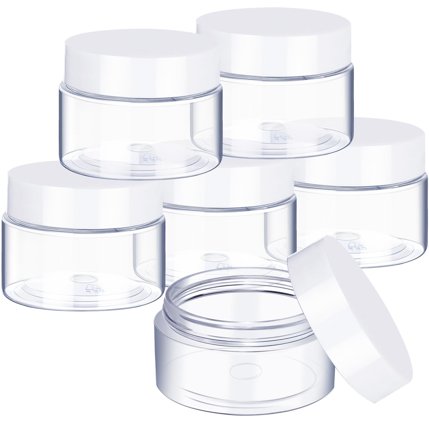 SATINIOR 6-pack clear jars with white lids for travel storage and cosmetics