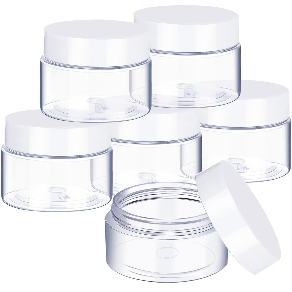 SATINIOR 6-pack clear jars with white lids for travel storage and cosmetics