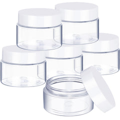 SATINIOR 6-pack clear jars with white lids for travel storage and cosmetics