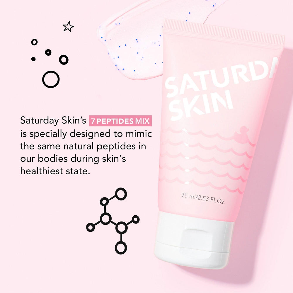 Saturday Skin Rub-A-Dub Refining Peel Gel uso semanal suave para piel descansada.