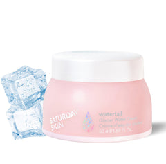 Saturday Skin Waterfall Glacier Water Cream packaging and jar, modern allergen-free hydration.