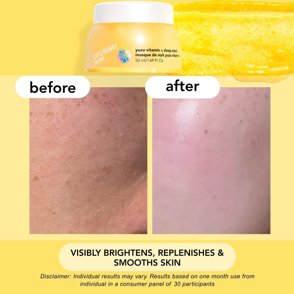 Saturday Skin Yuzu ingredient close-up features niacinamide and vitamin C.