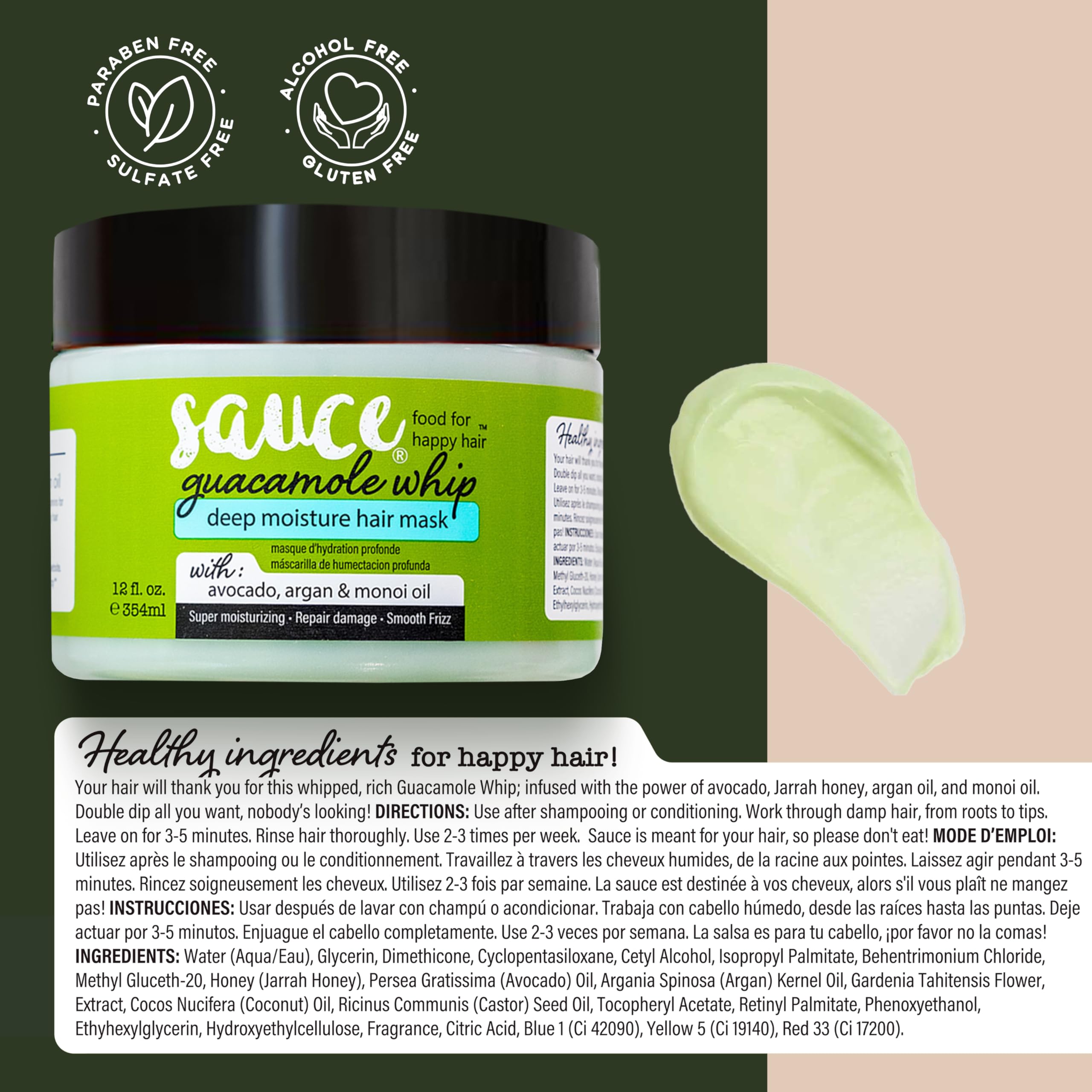 SAUCE BEAUTY Guacamole Hidratación Diaria: uso continuo para cabello más suave.