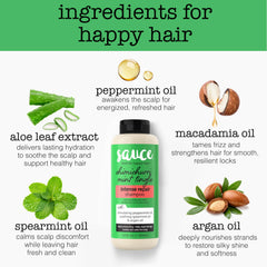 SAUCE Intense Repair Shampoo: fragancia chimichurri menta que persiste tras el lavado.