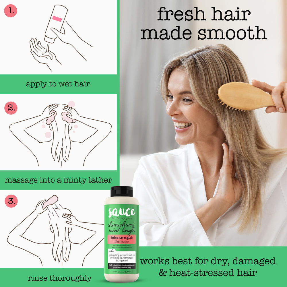 SAUCE Intense Repair Shampoo: uso diario en la ducha para comenzar la rutina.