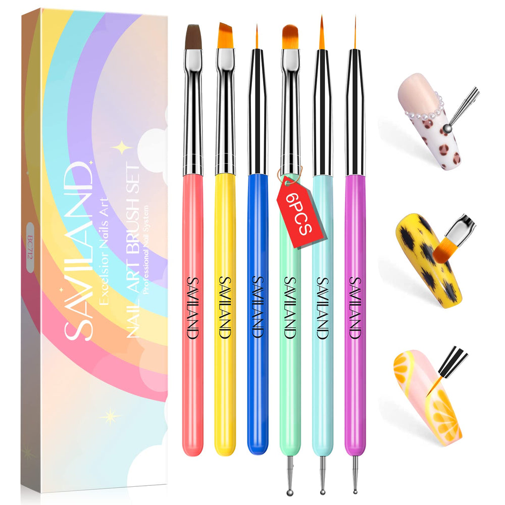 SAVILAND 6Pcs Nail Art Brushes Set ready for DIY manicure and precise detail