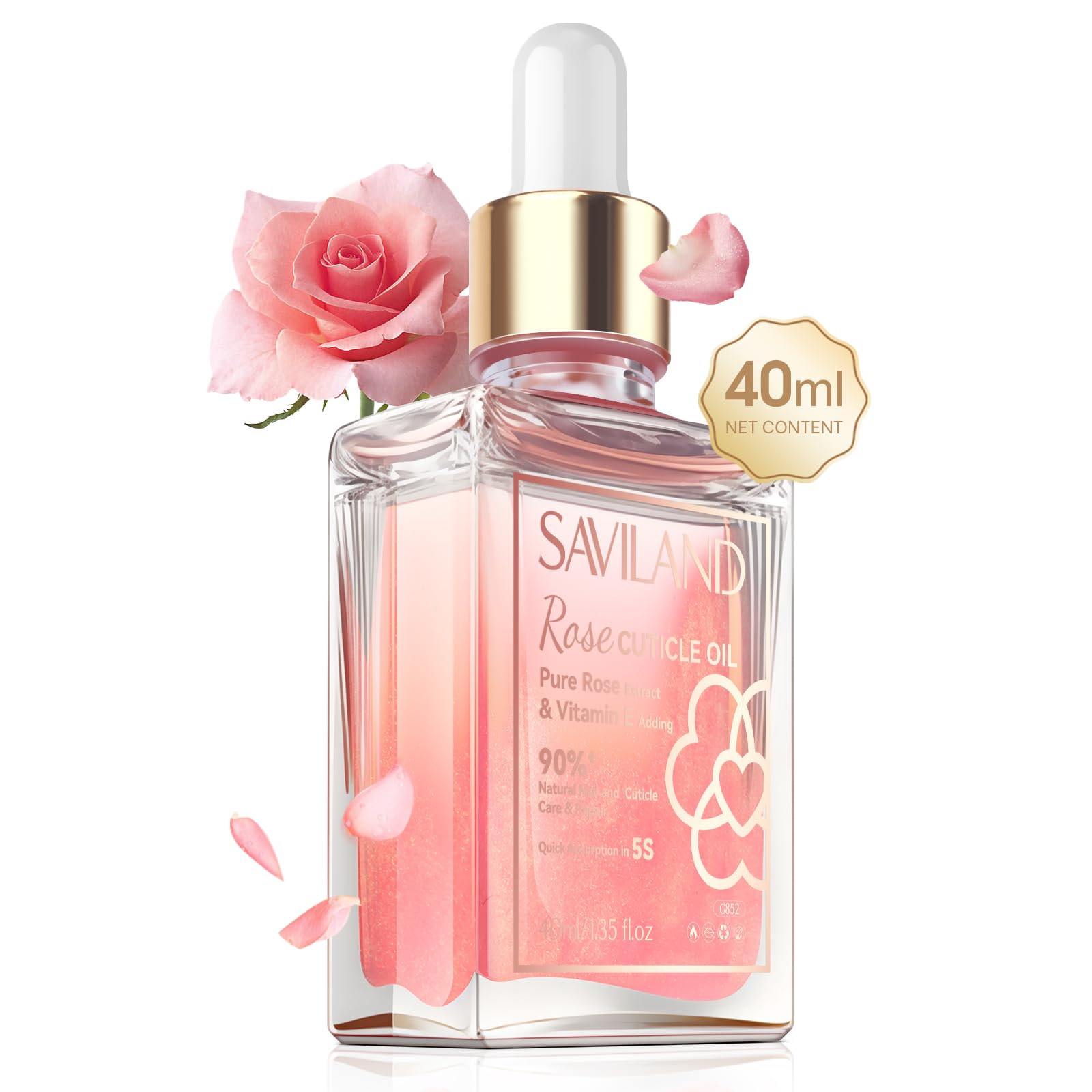 SAVILAND Aceite de cutícula con rosa mosqueta en frasco de 40 ml, hidrata profundamente.