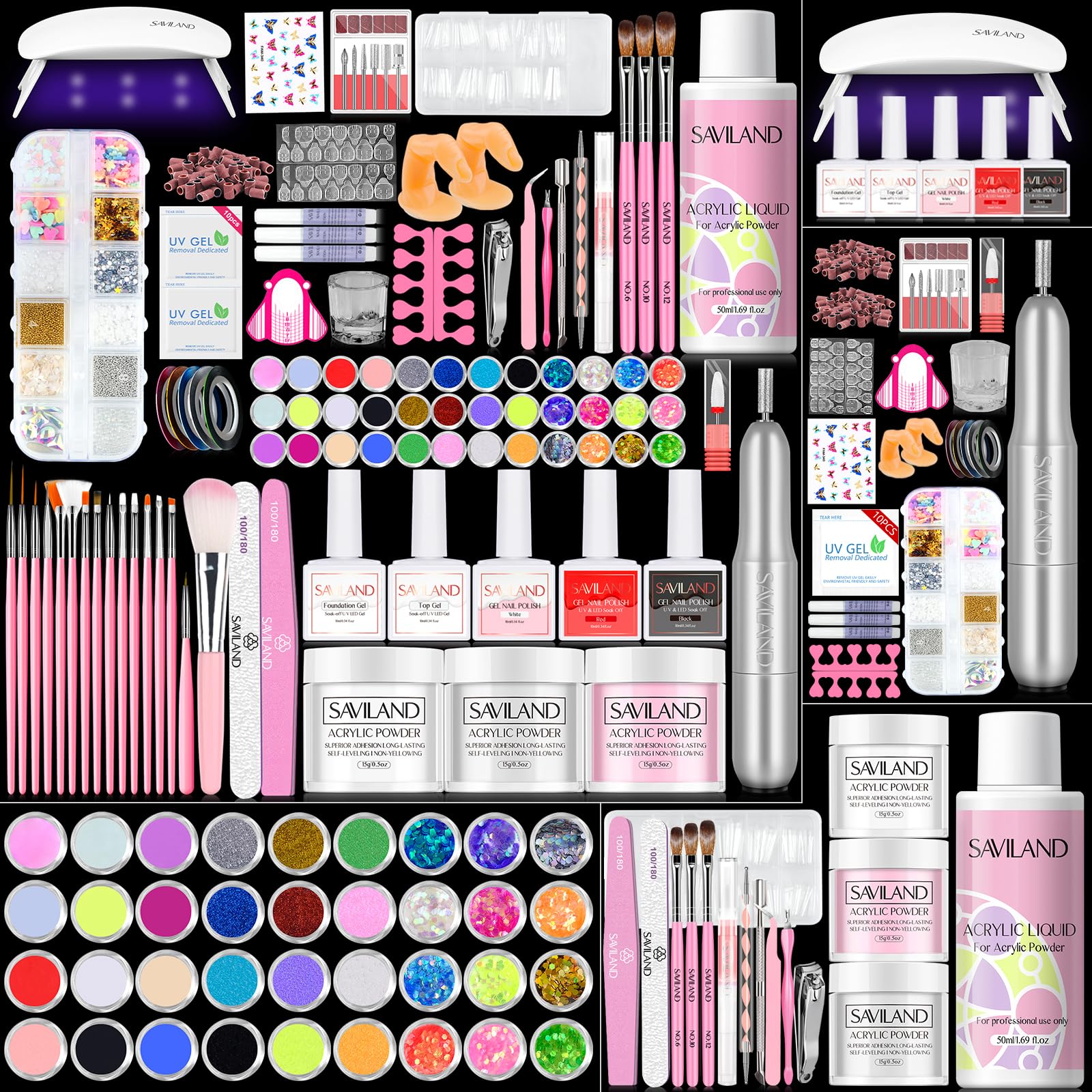SAVILAND acrylic nail kit contents for a complete home manicure