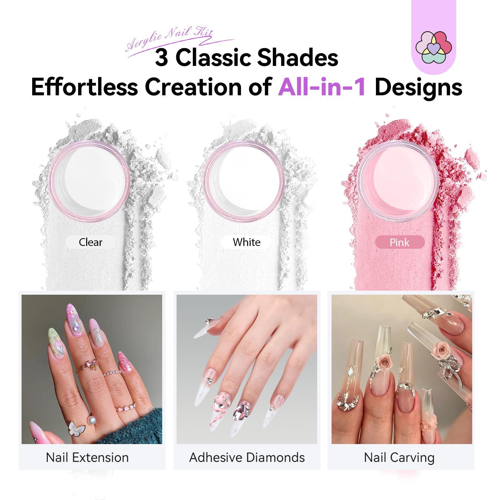 SAVILAND acrylic nail kit polishes: five vibrant colors for versatile nail art.